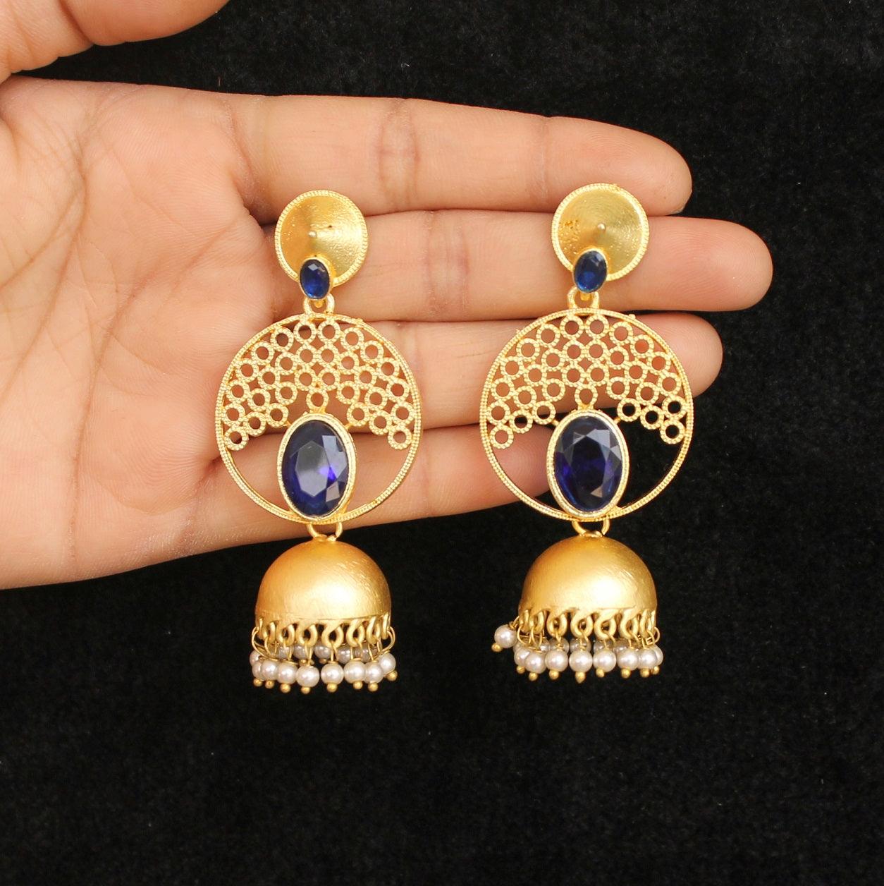 Buy online Navy Blue Antique Kundan Lotus Jhumka Earrings from Imitation  Jewellery for Women by Parijaat for ₹580 at 54% off | 2024 Limeroad.com