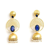 Matte Finish Stone Ethnic Jhumka Earrings Blue