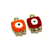 2 Pcs, 13x10mm Meenakari Brass Evil Eye Charms