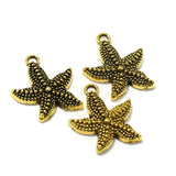 25 Pcs German Silver Star Fish Charms Golden 22x13mm