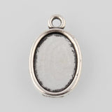 0.75 Inch Tibetan Style Antique Silver Alloy Flat Oval Pendant Cabochon Settings