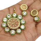 Kundan Thewa Pendant With Earring Set